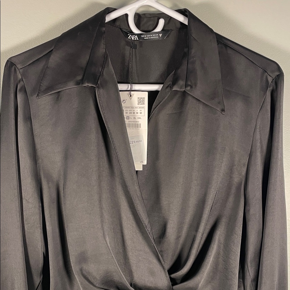 Zara Black Satin Asymmetrical Women's Dress Medium - Picture 7 of 12